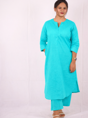 Aqua Blue Cotton Sukoon Kurta Set