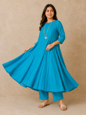 Blue Chanderi kali Kurta Set