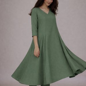 Sage Green V Neckline  kali Kurta Set