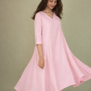 Pastel Pink V- Neckline kali Kurta Set