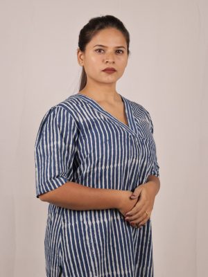 Indigo Stripe Handblock Kurta with Matching Pant