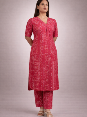 Pink Bandhani Kurta with Matching Pant