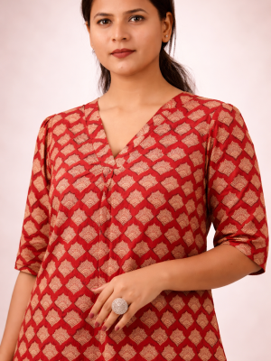 Terracotta Handblock Kurta with Matching Pant