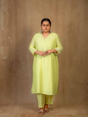 Olive Chanderi Lace Kurta with Matching Pant | Saaragya