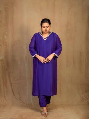 Violet Chanderi Lace Kurta with Matching Pant | Saaragya