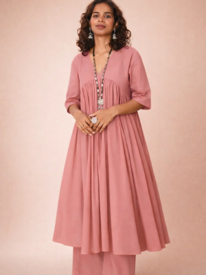 Blush Pink Mul Gathered Kurta Set