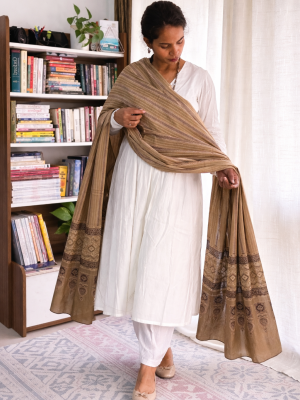 Brown MulMul Handblock Dupatta | Saaragya