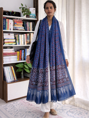 Indigo MulMul Handblock Dupatta | Saaragya