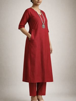 Maroon Angrakha Kurta Set with Matching Pant | Saaragya