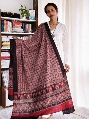 Red MulMul Handblock Dupatta | Saaragya