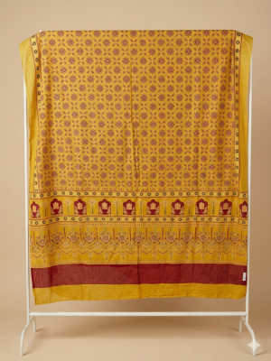 Yellow MulMul Handblock Dupatta