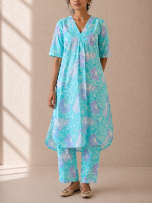 Ocean Mist Floral Kurta with Matching Pant