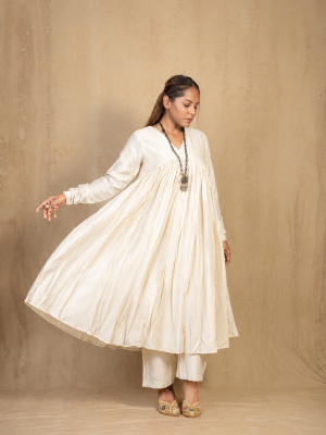 Ivory Chanderi Gathered Kurta Set