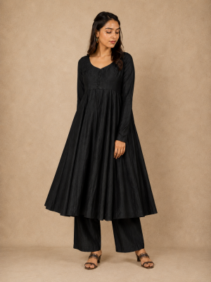 Royal Black 16-kali Anarkali Set