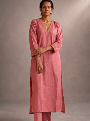 Blush Pink Chanderi Lace Kurta with Matching Pant