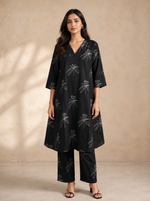 Black Floral Everyday Kurta Set