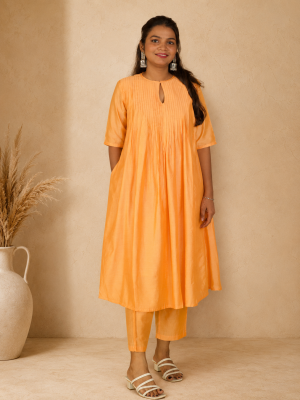 Nura Chanderi Pleated Kurta Set