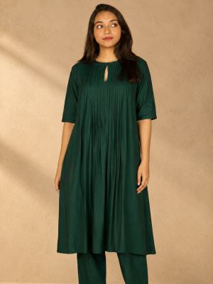 Sage Green Chanderi Pleated Kurta Set