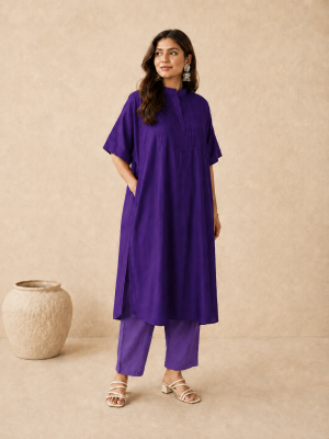 Violet Chanderi Kaftan Pleated Kurta set